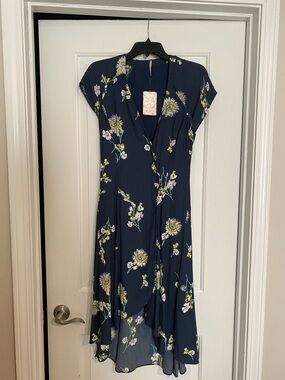 Free People Navy Floral High-Low Wrap Dress